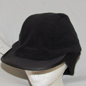 Patagonia Windproof Black Fleece Duck Bill Hat Cap Ear Flaps sz Large #28830